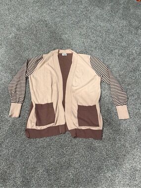 Pulse Women's Two-Tone Open  Front Cardigan Sweater - Tan Beige. Size XL